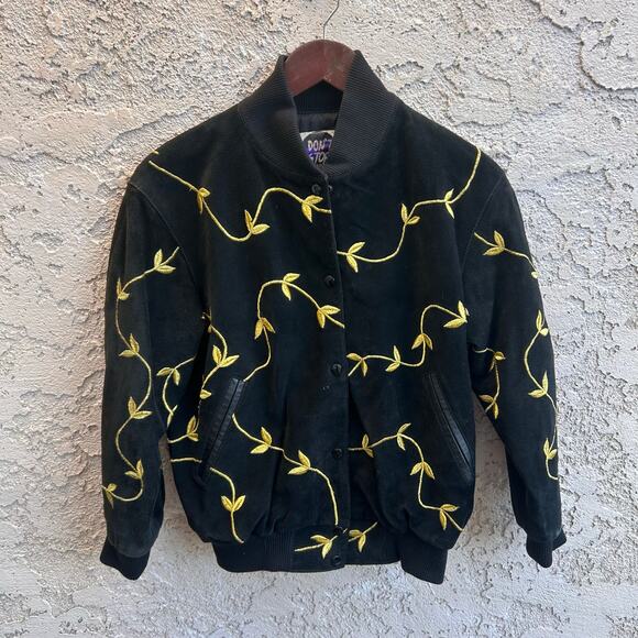 Vintage Don’t Stop Embroidered Suede Bomber Jacket Size Womens Small - Picture 1 of 5